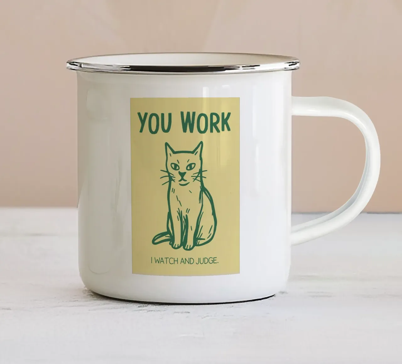 ik kijk en oordeel emaille mok van rapunsell