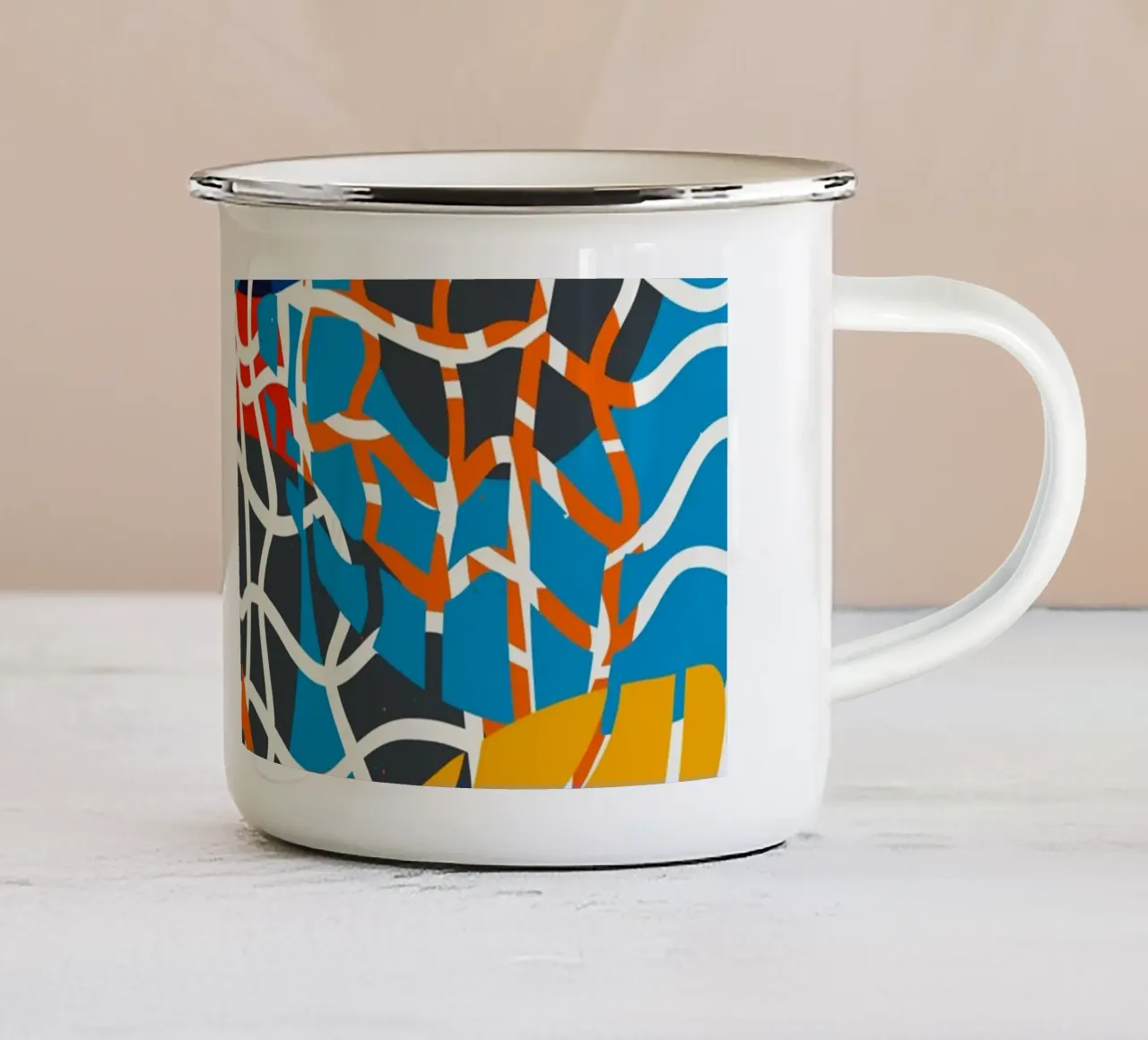 Chromatic Waveforms – Contemporary Abstract Mesh Artwork by enamel mug by Abstract and Patterns