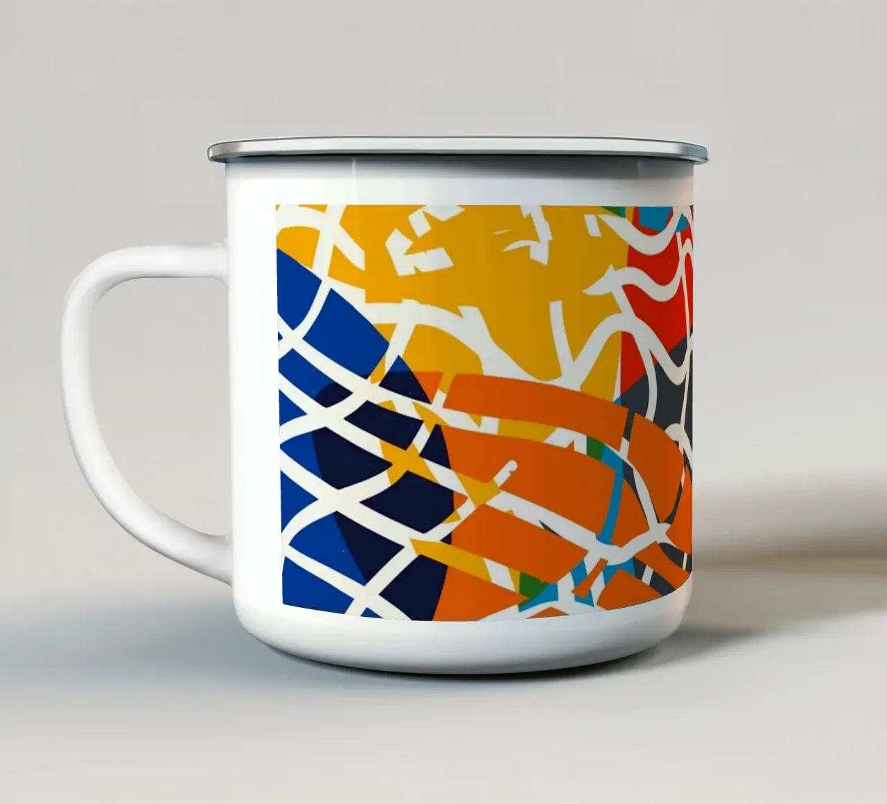 Chromatic Waveforms – Contemporary Abstract Mesh Artwork by enamel mug by Abstract and Patterns