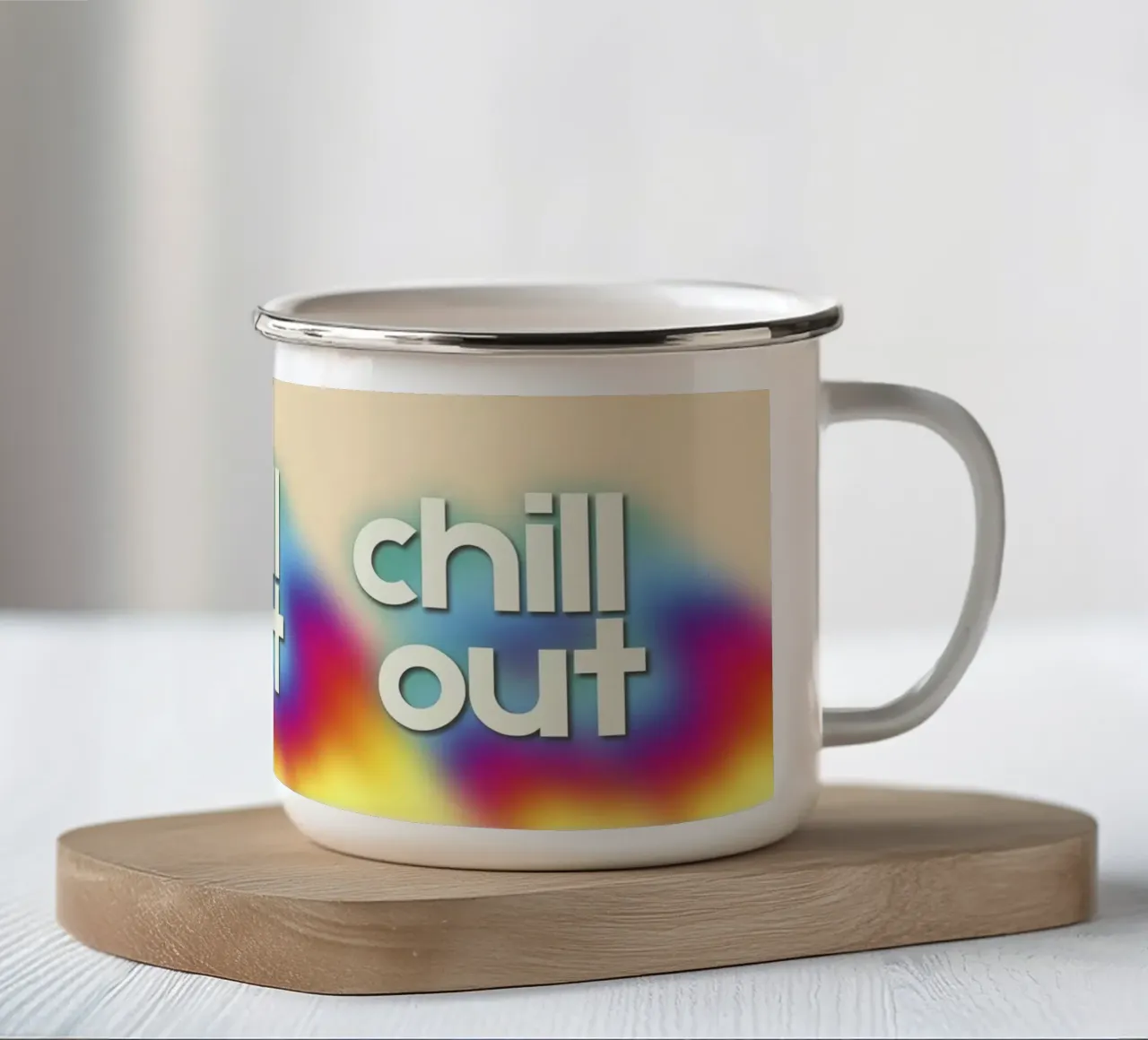 Chill Out Relaxing Typography Rainbow Aura Art tazza in smalto da showmemars