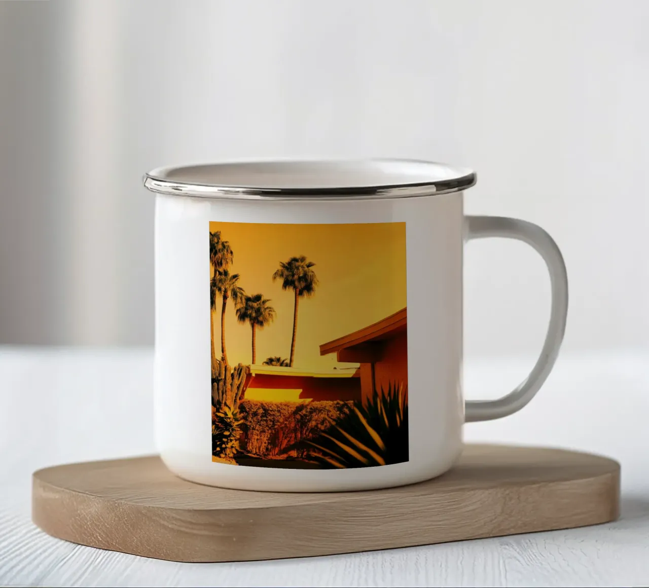 Sun & Palm Spring emaille mok van Minimalistic