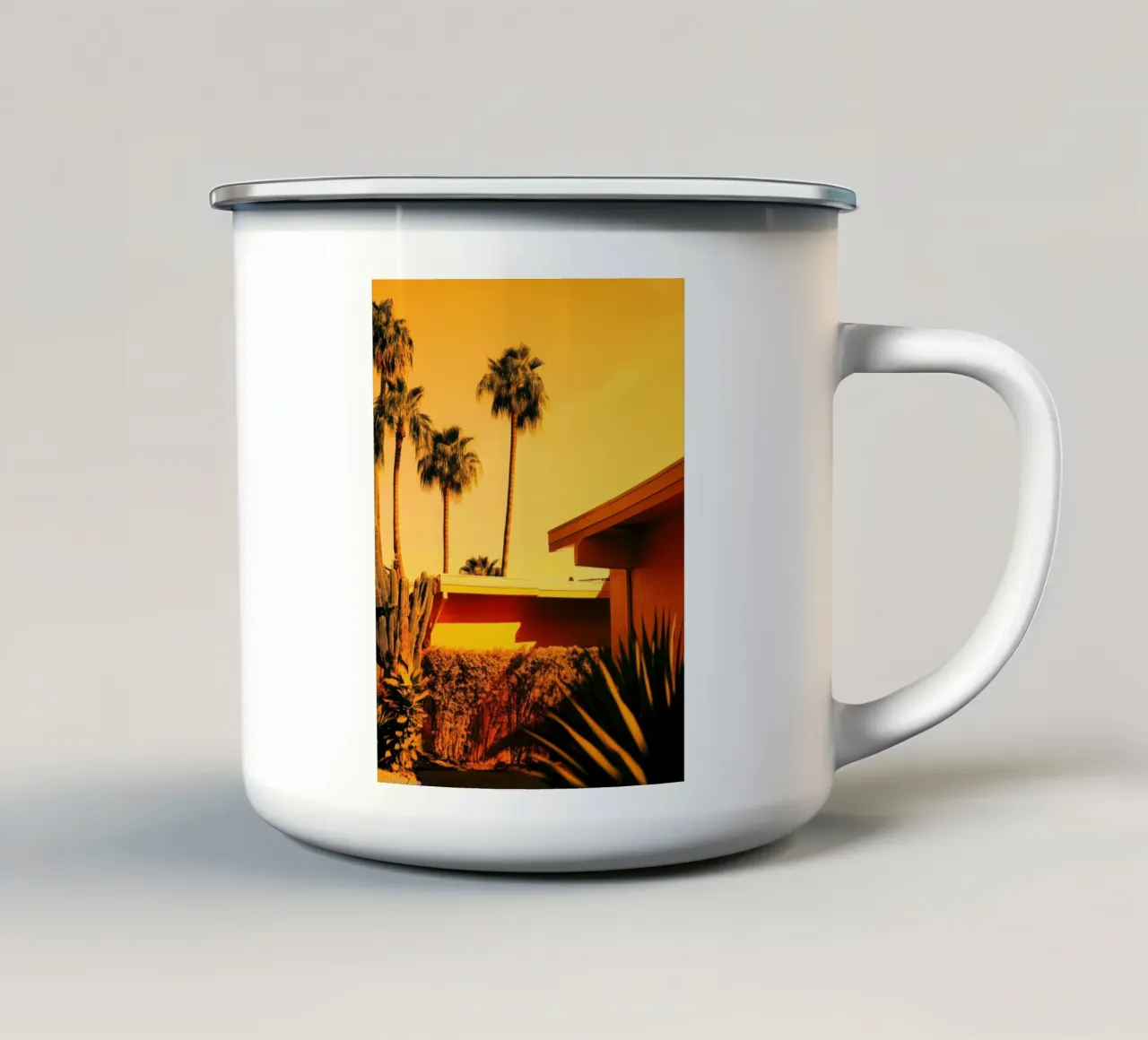 Sun & Palm Spring taza de esmalte de Minimalistic