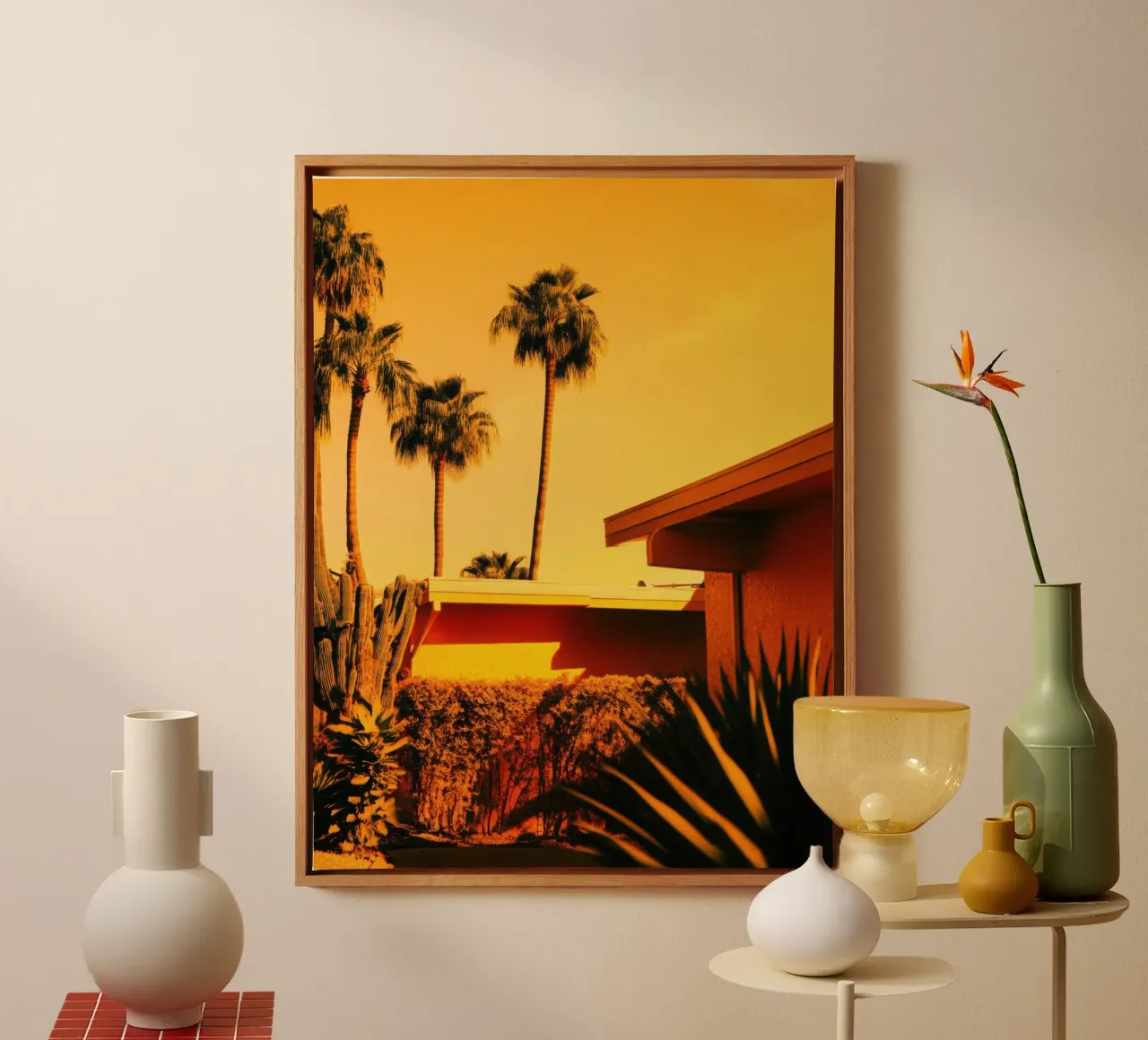 Sun & Palm Spring canvas met Baklijst van Affiches Minimalistes
