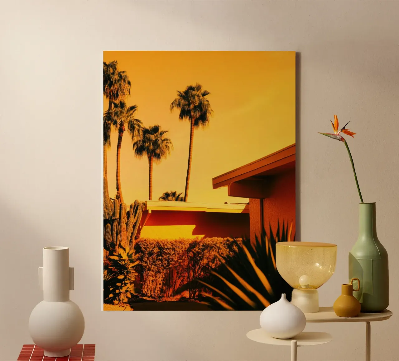 Sun & Palm Spring canvas met Baklijst van Affiches Minimalistes
