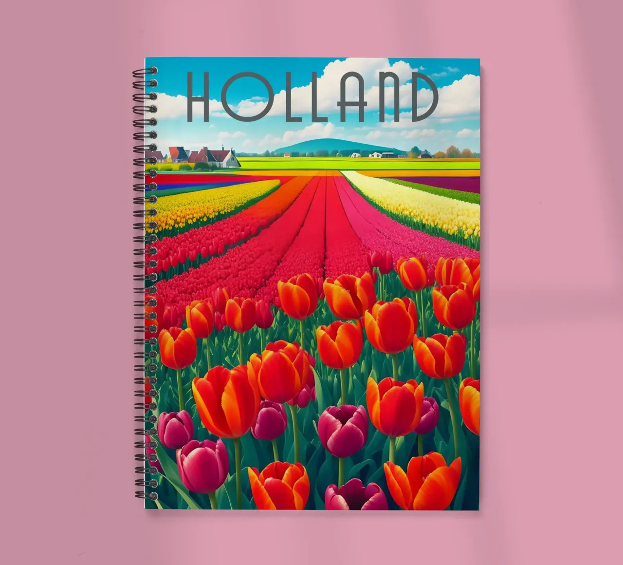 Holland Tulip Fields Scene spiral notebook by Charnwood Prints