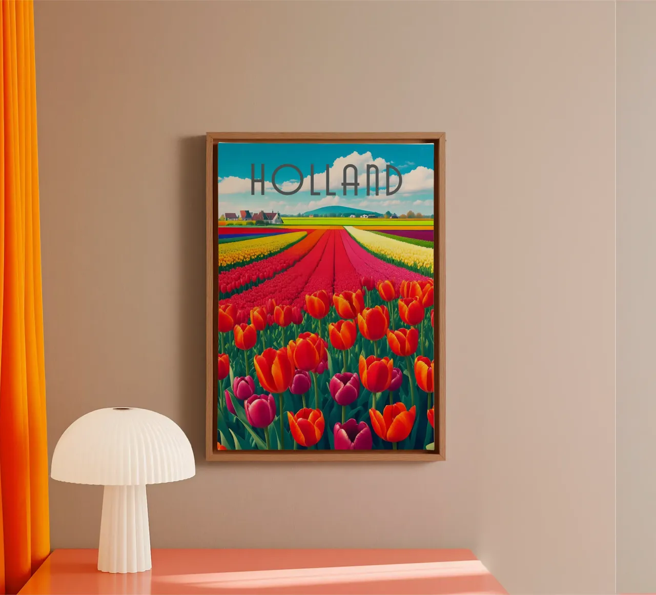 Holland Tulip Fields Scene canvas with Floater frame by Charnwood Prints