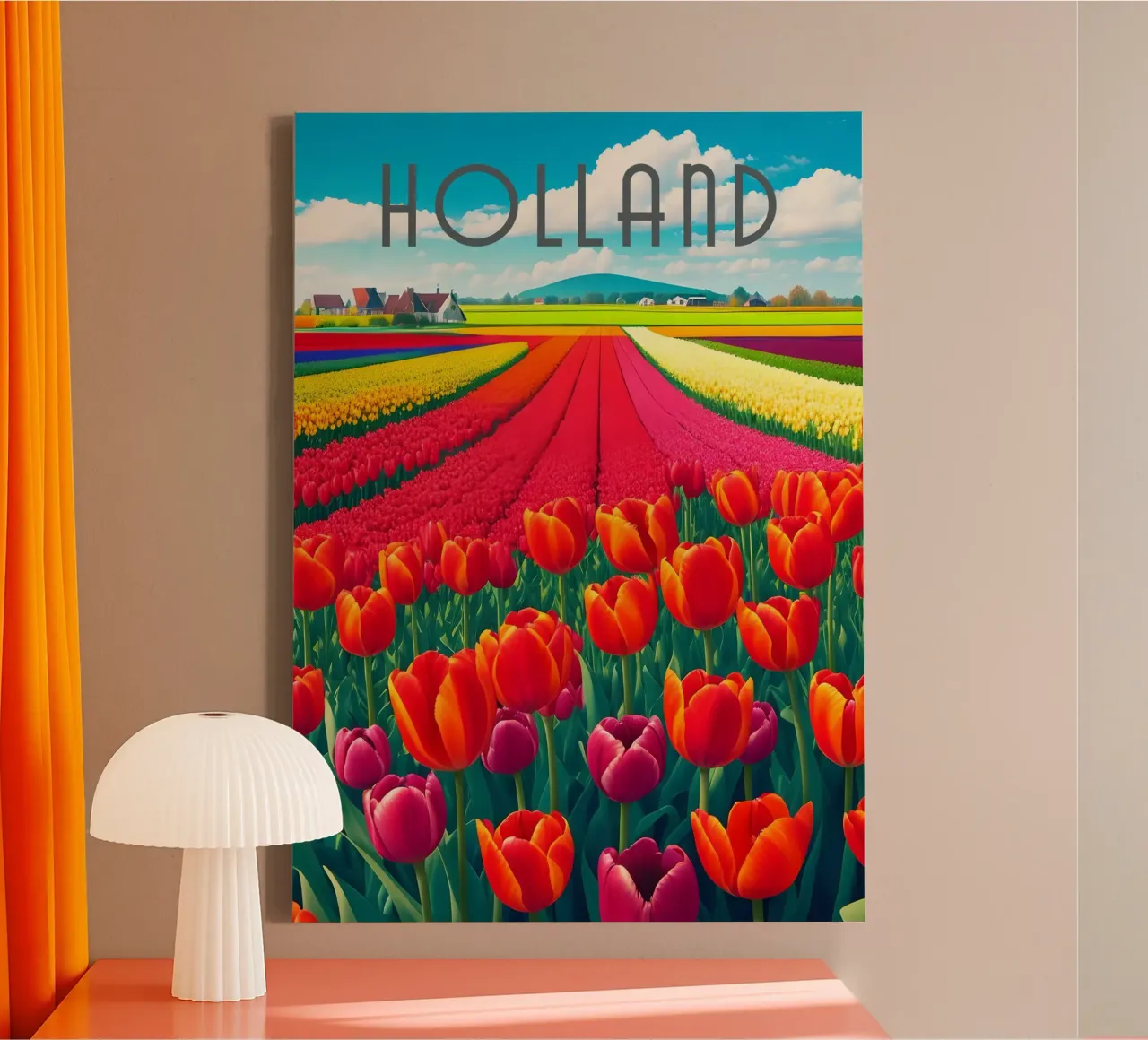 Holland Tulip Fields Scene canvas with Floater frame by Charnwood Prints