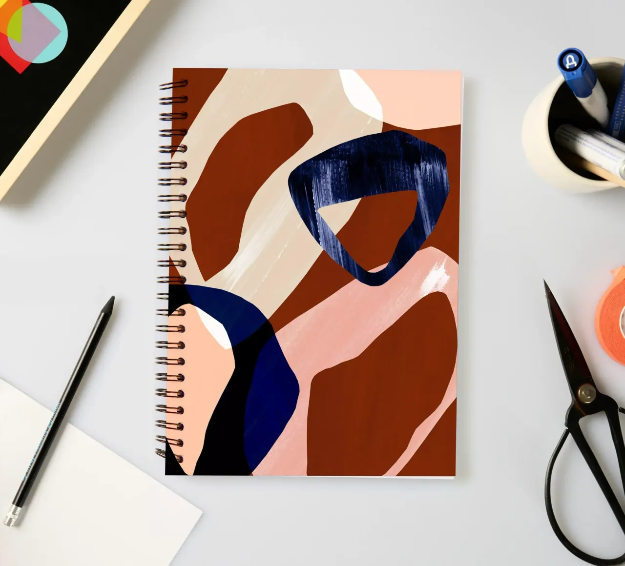 Oversized Red Blue Abstract Print spiral notebook by Violets Print House