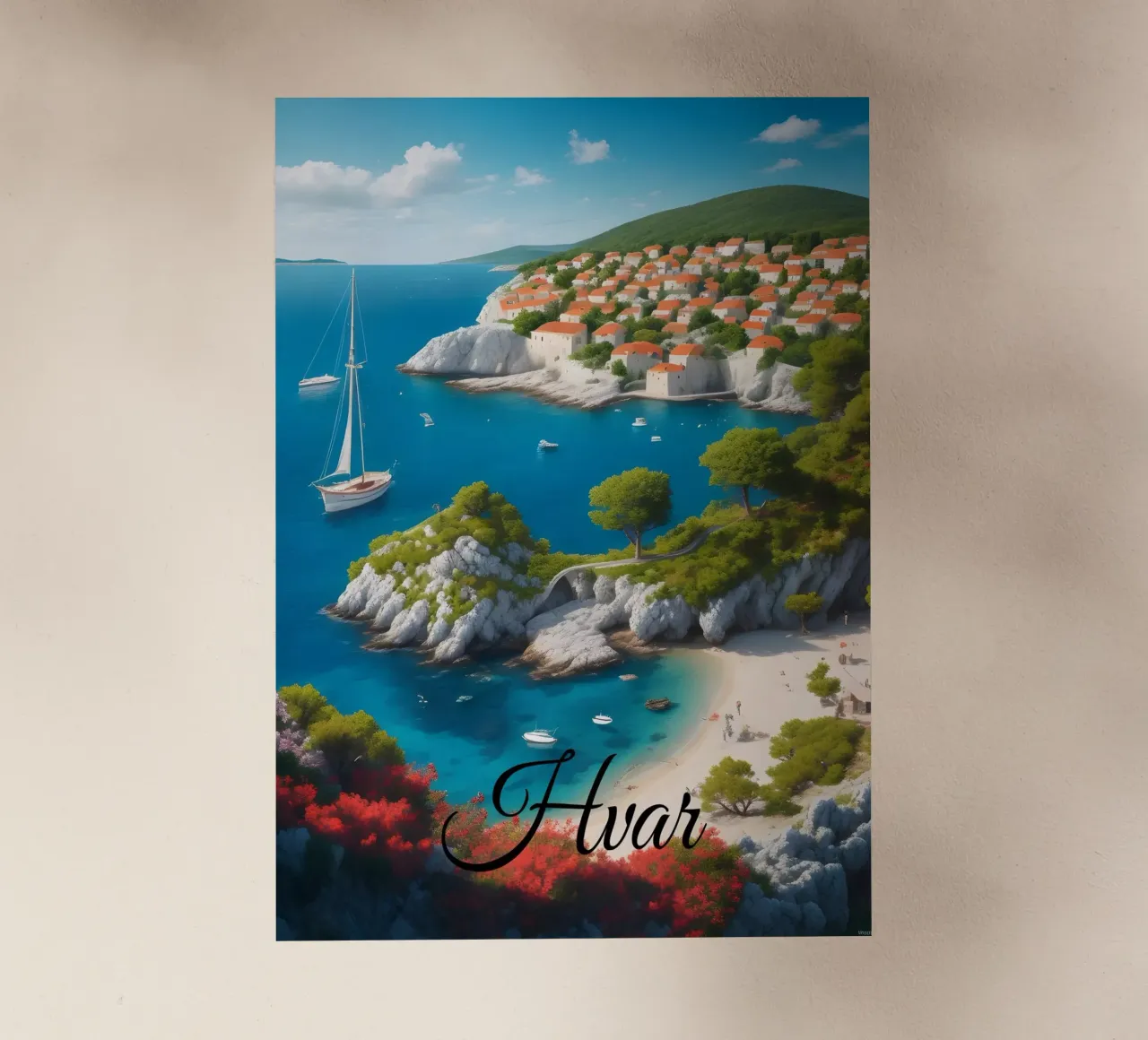 Scena della costa di Hvar pellicola backlit da Charnwood Prints