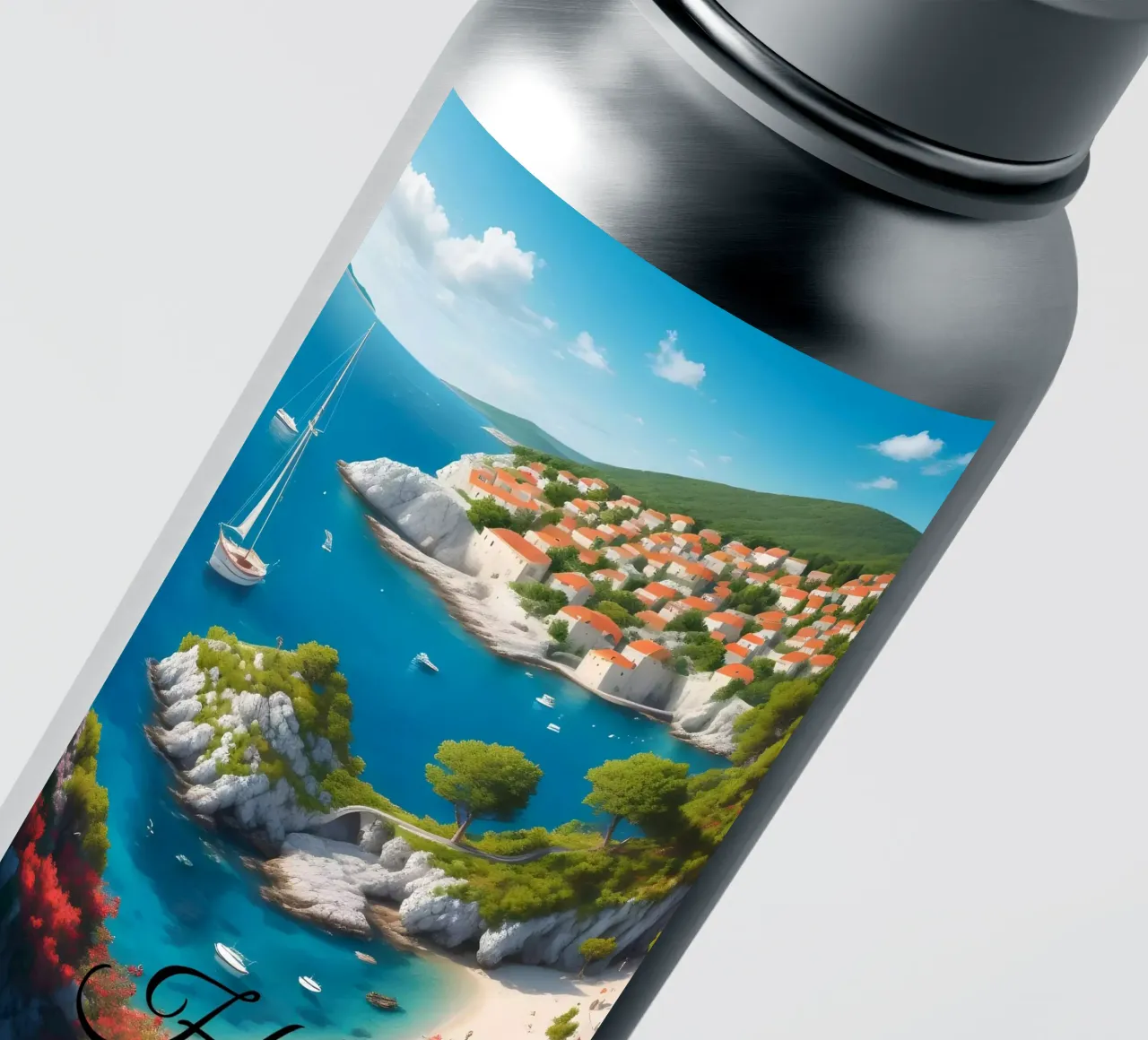 Scena della costa di Hvar adesivo da Charnwood Prints