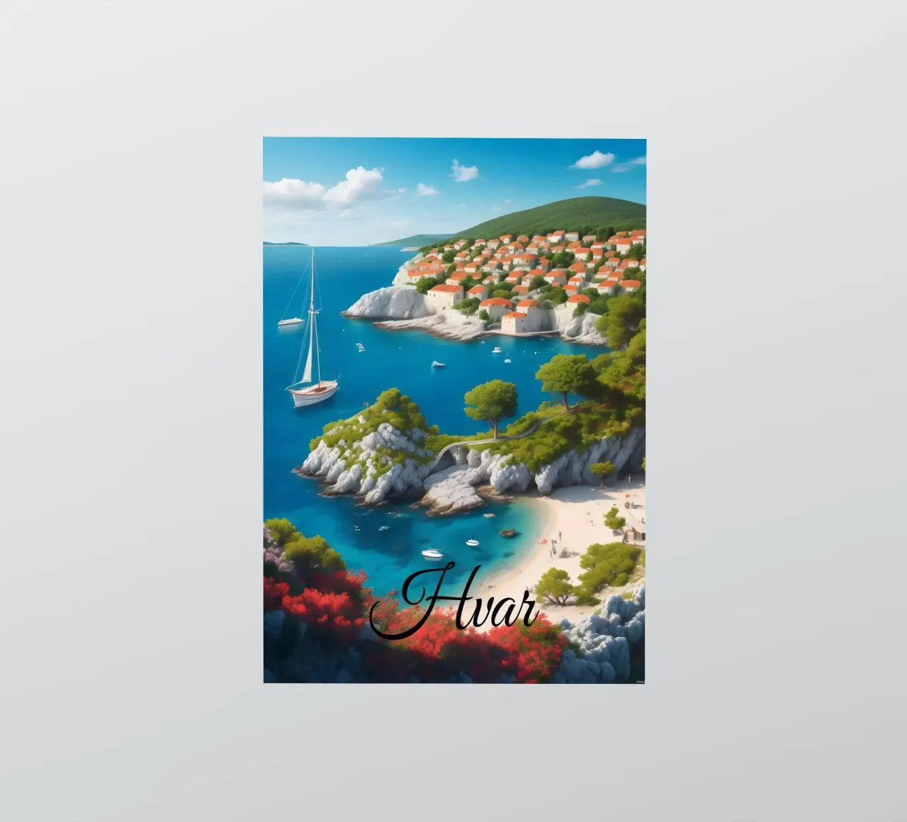 Scena della costa di Hvar adesivo da Charnwood Prints