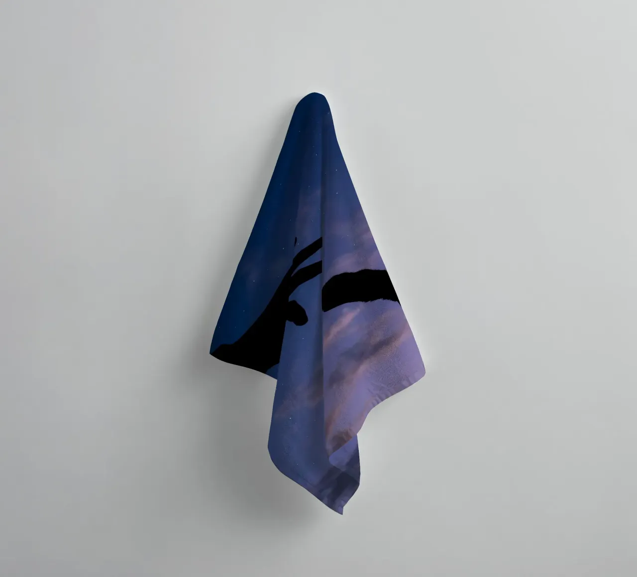 Hand and Cat Paw Reaching for the Crescent Moon Art Print towel by Cosmic Reverie Studio