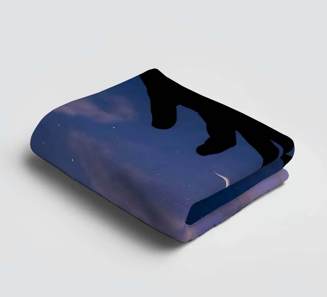 Hand and Cat Paw Reaching for the Crescent Moon Art Print towel by Cosmic Reverie Studio