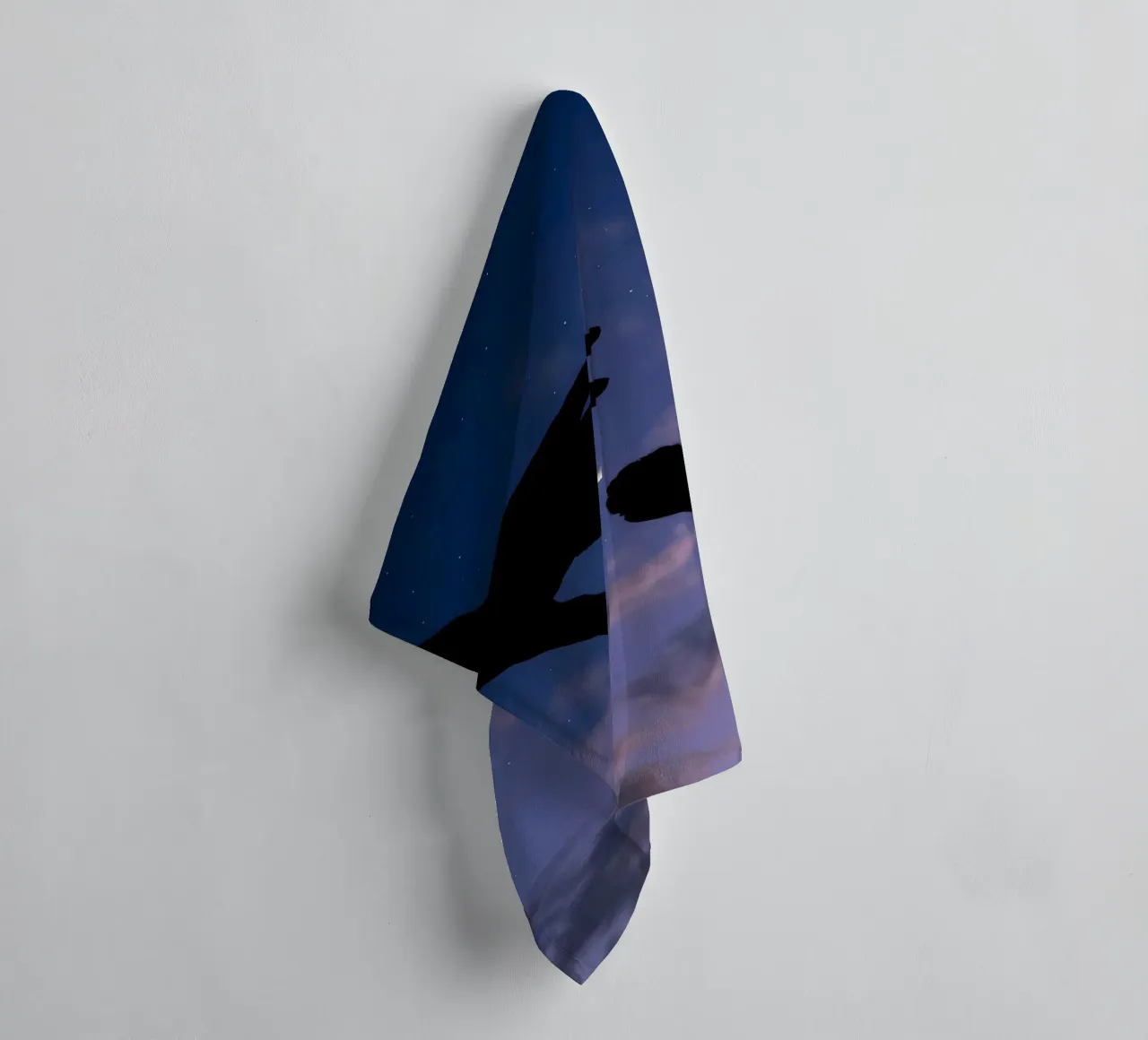 Hand and Cat Paw Reaching for the Crescent Moon Art Print towel by Cosmic Reverie Studio