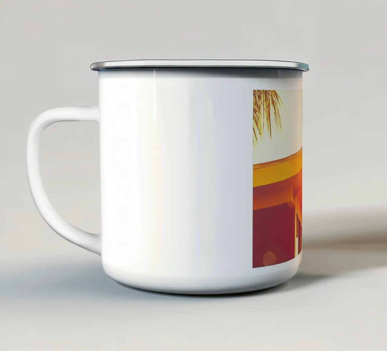 Yellow & Palm Spring enamel mug by Minimalistic