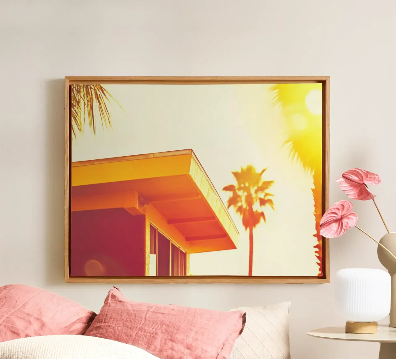 Yellow & Palm Spring canvas met Baklijst van Affiches Minimalistes