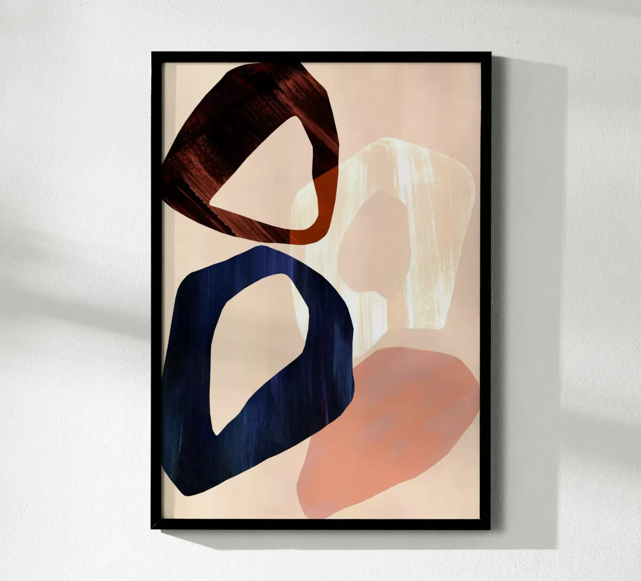 Neutral Oversized Abstract Art Print poster with wooden frame by Violets Print House