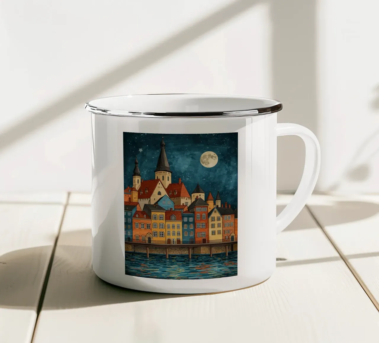 Estroso scenario notturno di una città vecchia europea tazza in smalto da uniqe world