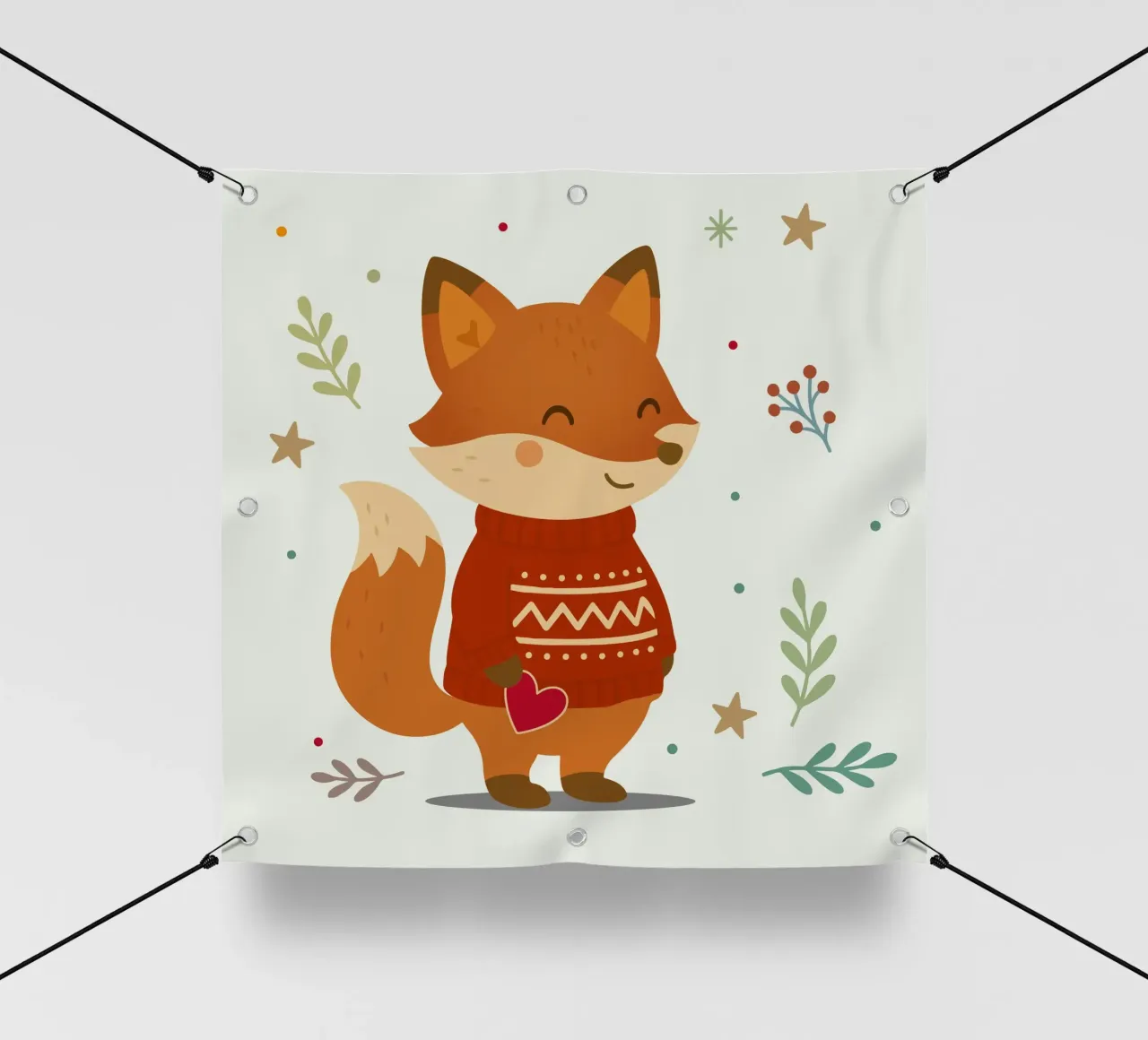 Simpatica volpe in maglione con cuore telo in pvc da NA/MO