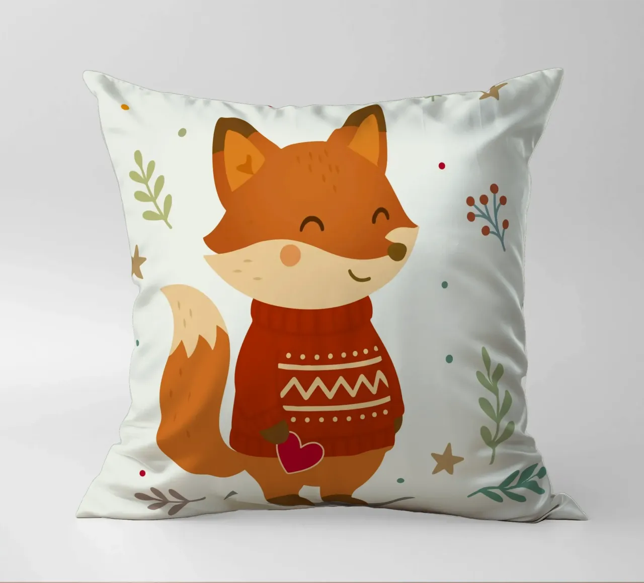Simpatica volpe in maglione con cuore cuscino da NA/MO