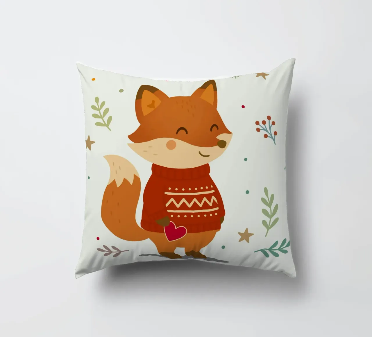 Simpatica volpe in maglione con cuore cuscino da NA/MO