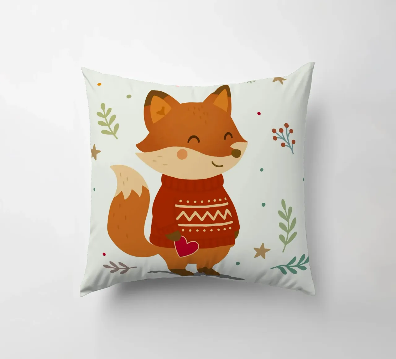 Simpatica volpe in maglione con cuore cuscino da NA/MO