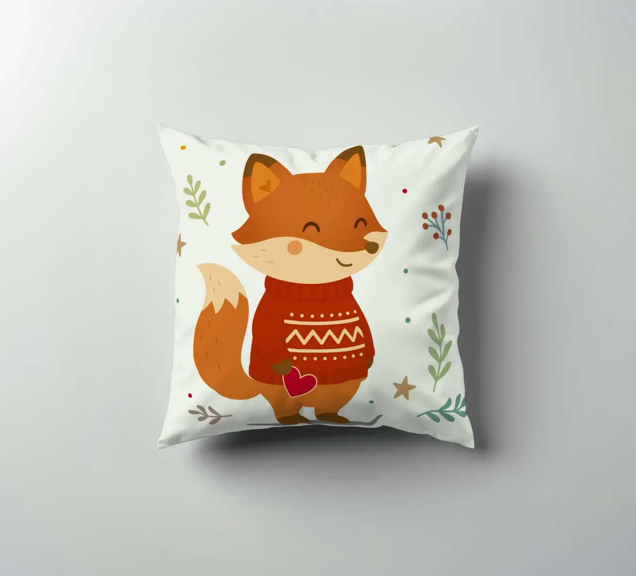 Simpatica volpe in maglione con cuore cuscino da NA/MO