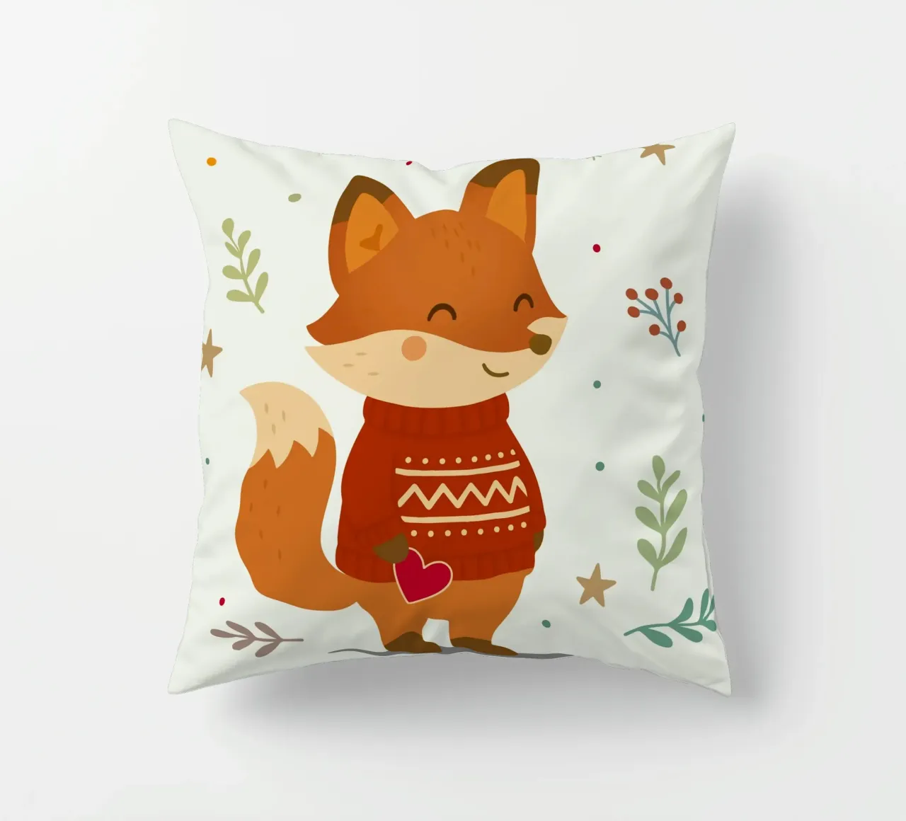 Simpatica volpe in maglione con cuore cuscino da NA/MO
