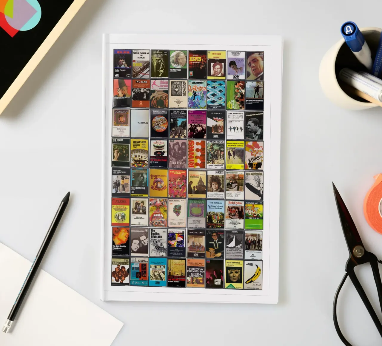 1960 Album Covers Print - Vintage Cassette Poster notebook by MrMustardPrints