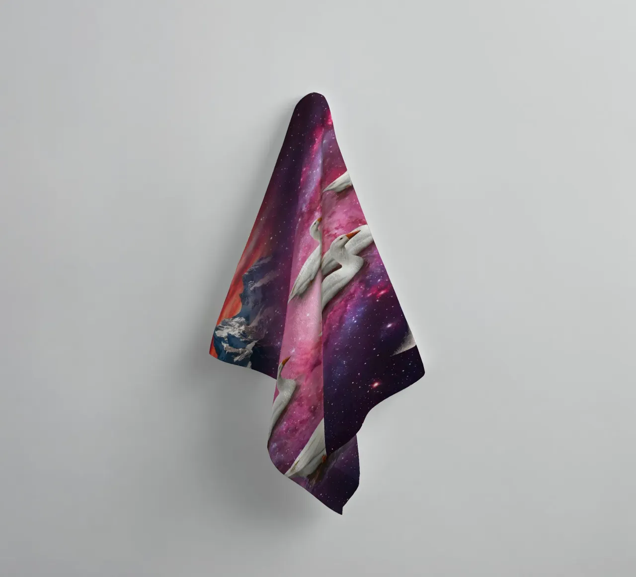 Cosmic Ducks Floating Through a Vibrant Galaxy Scene towel by Cosmic Reverie Studio