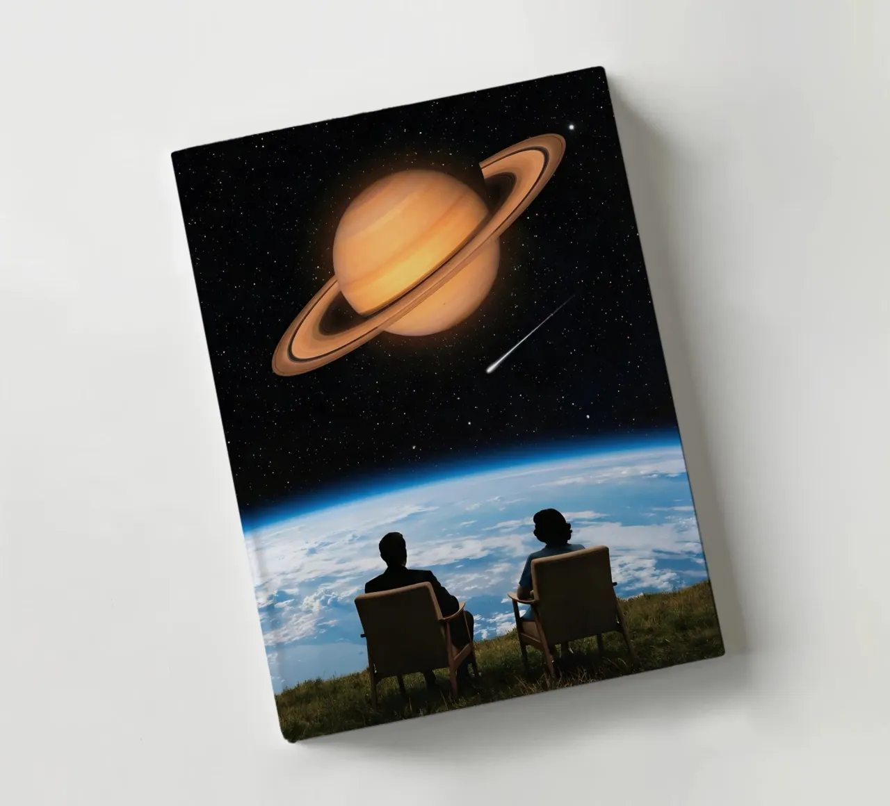 Cosmic View: Saturn & Stars Dreamscape Art Print notebook by Cosmic Reverie Studio
