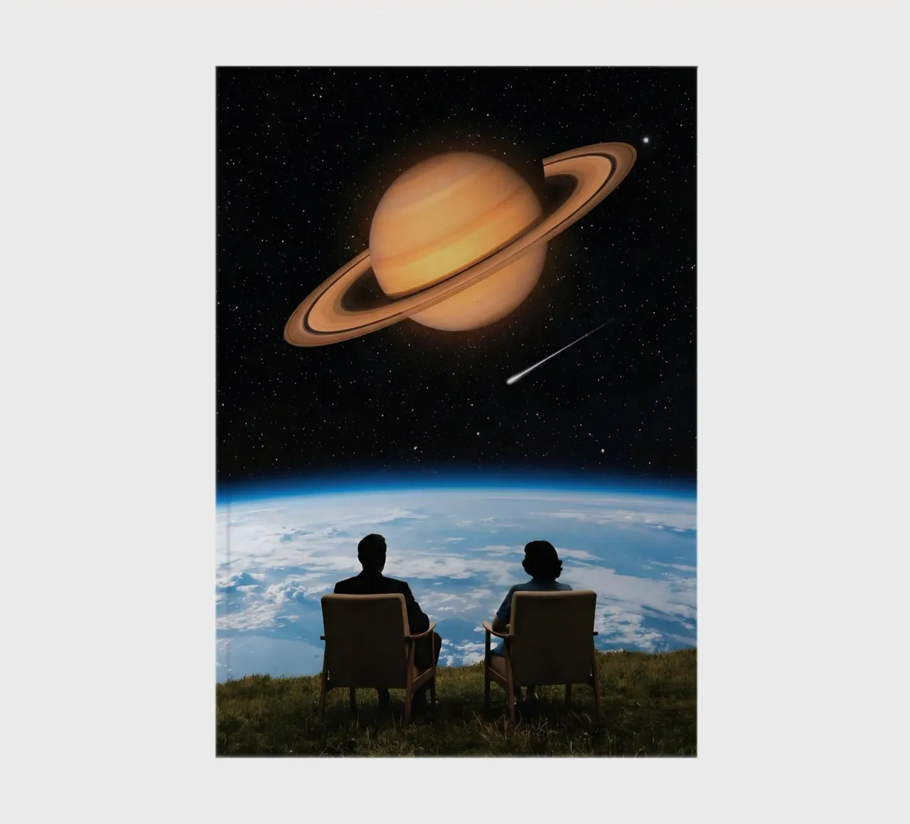 Cosmic View: Saturn & Stars Dreamscape Art Print notebook by Cosmic Reverie Studio