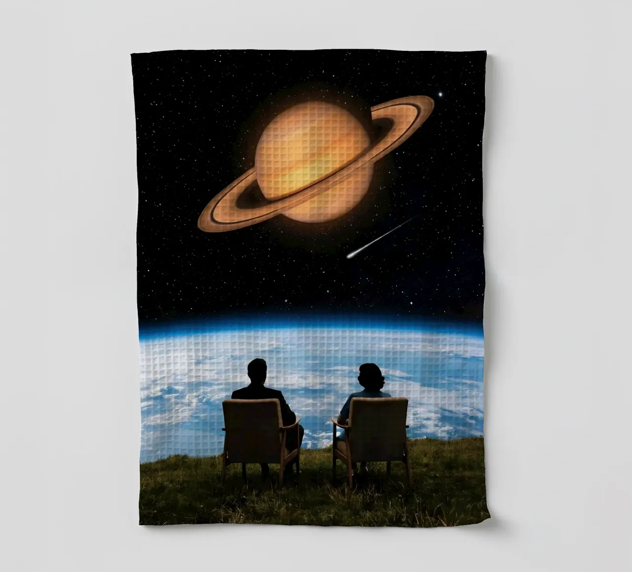 Vue cosmique : Saturn & Stars Dreamscape Art Print torchon de Cosmic Reverie Studio