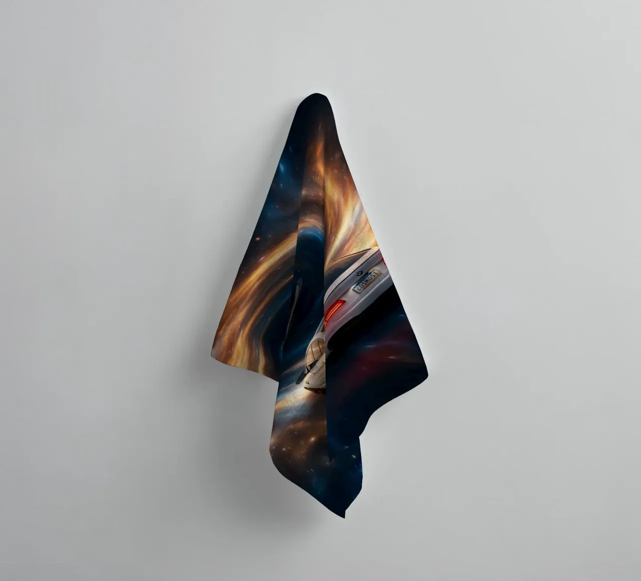 Cosmic Car Journey Through Space and Saturn Art Print towel by Cosmic Reverie Studio