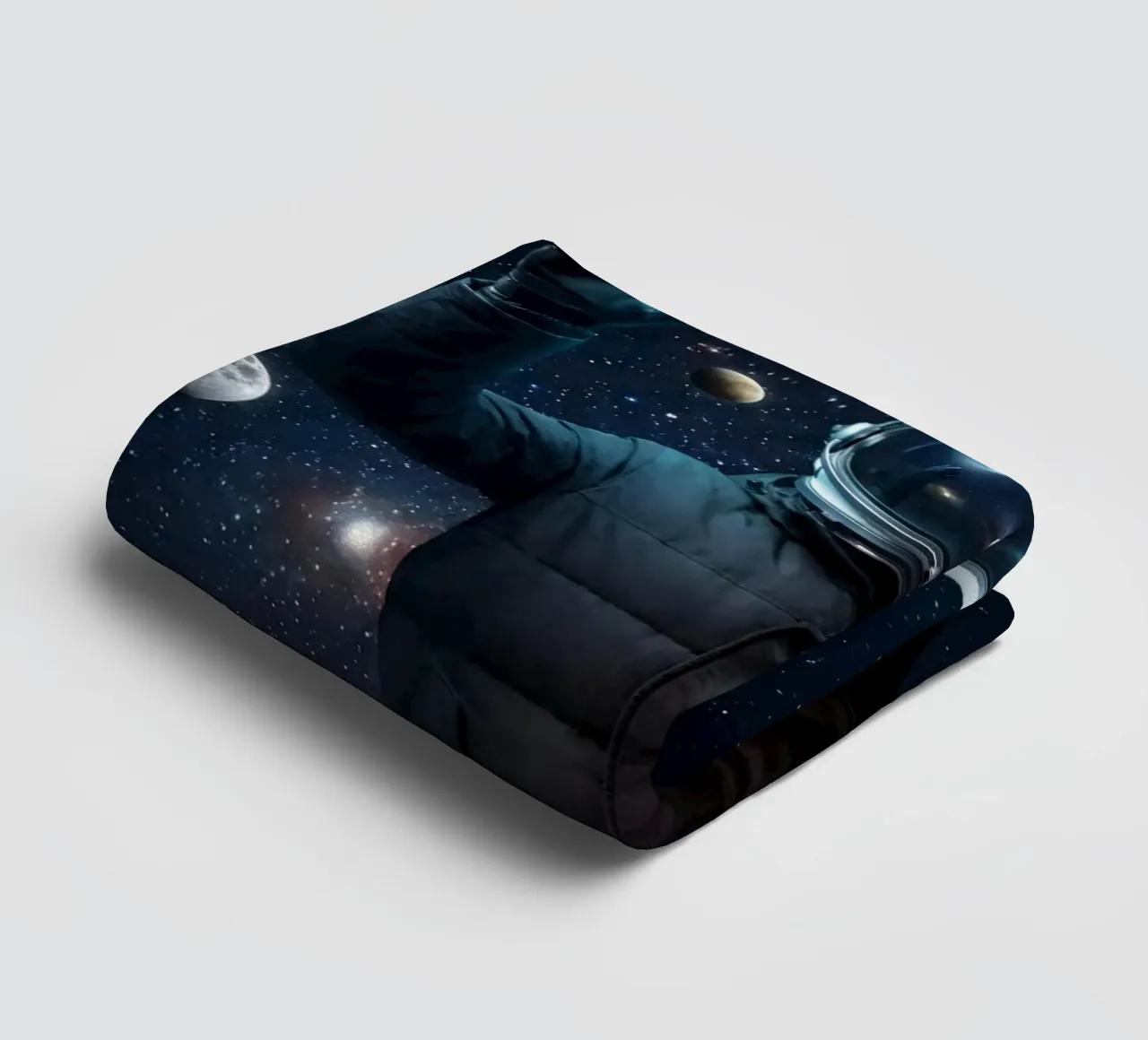 Astronaut Holding Planets in Surreal Outer Space Art towel by Cosmic Reverie Studio