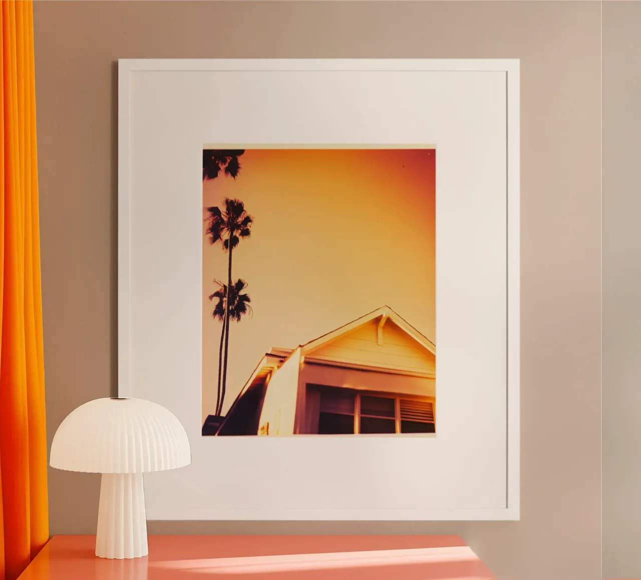 Orange Los Angeles poster with wooden frame by Affiches Minimalistes