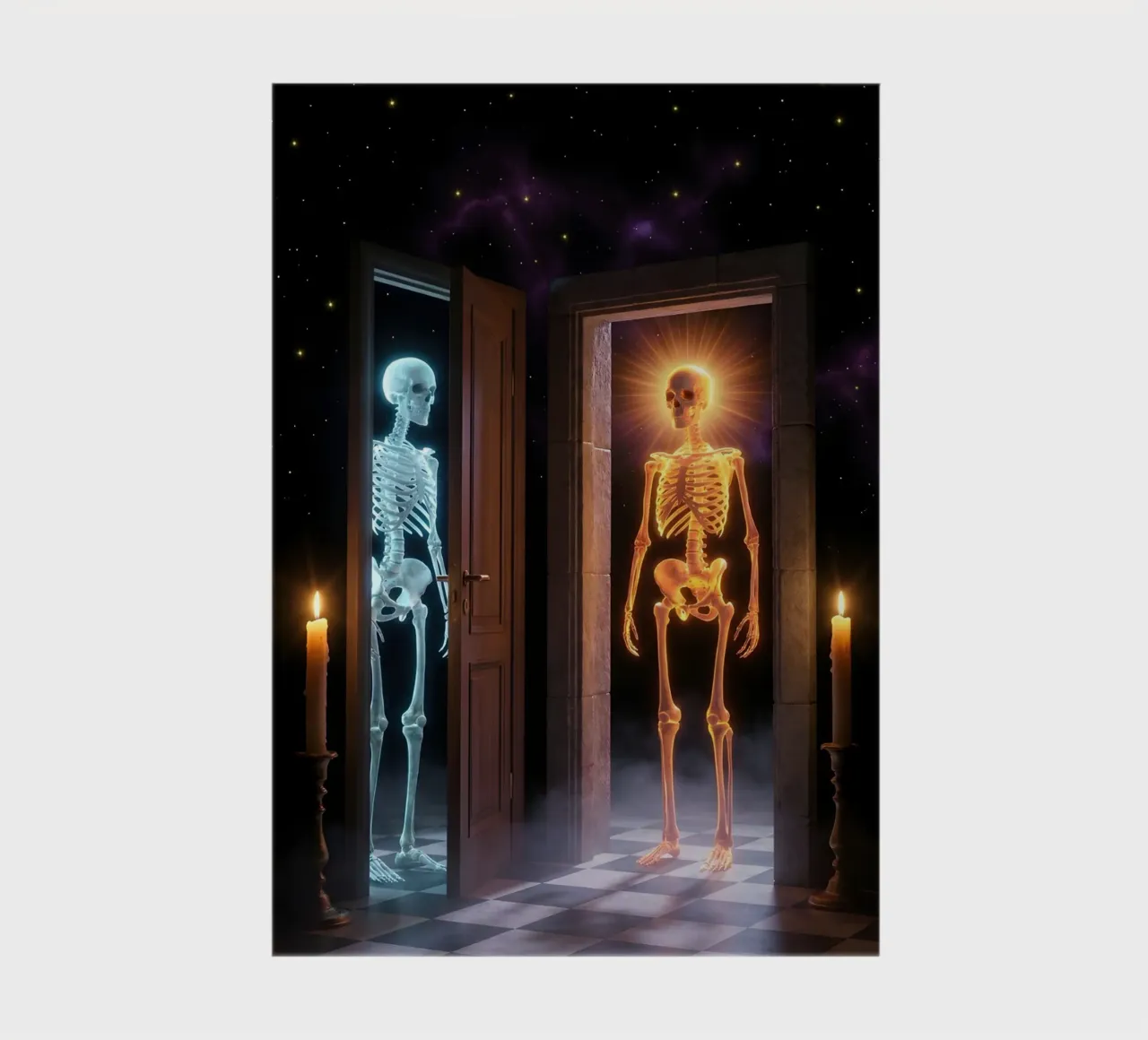 Dual Skeleton Realms: Light and Shadow Portal Art notebook by Cosmic Reverie Studio