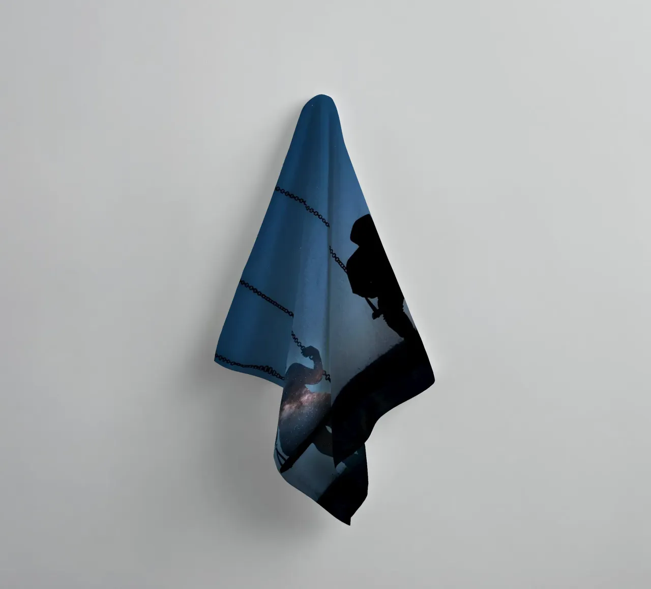 Cosmic Memory: Surreal Night Swing Under Crescent Moon towel by Cosmic Reverie Studio