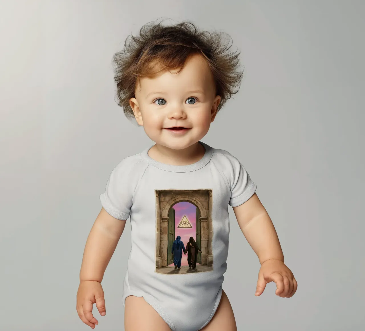 Gateway of Light: Symbolic Surreal Journey Into the Unknown short-sleeve baby romper by Cosmic Reverie Studio