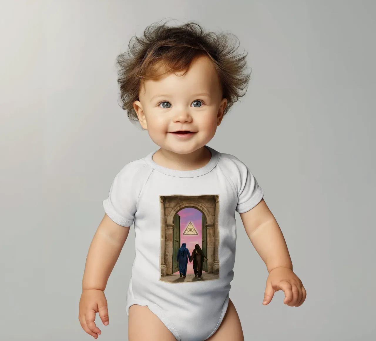 Gateway of Light: Symbolic Surreal Journey Into the Unknown short-sleeve baby romper by Cosmic Reverie Studio