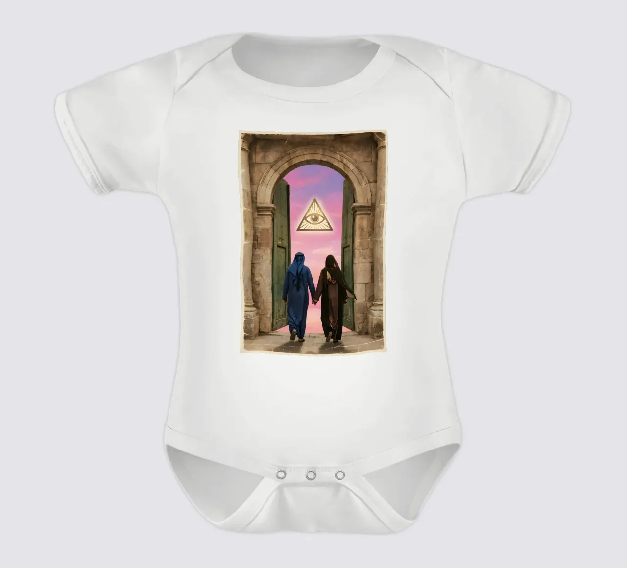 Gateway of Light: Symbolic Surreal Journey Into the Unknown short-sleeve baby romper by Cosmic Reverie Studio