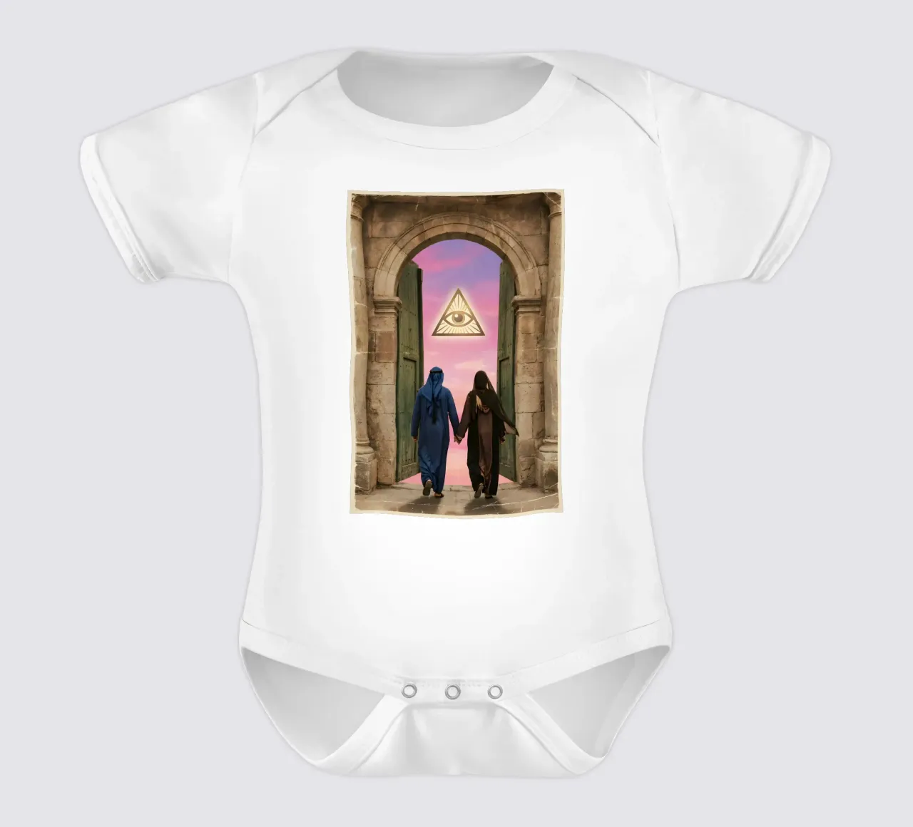 Gateway of Light: Symbolic Surreal Journey Into the Unknown short-sleeve baby romper by Cosmic Reverie Studio