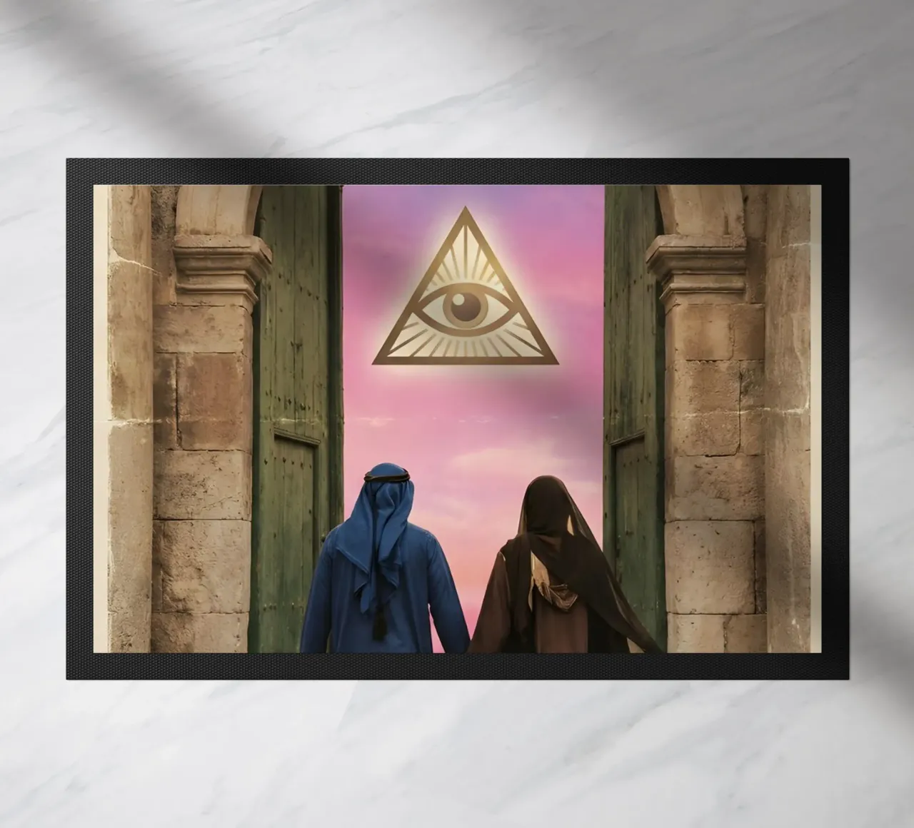 Gateway of Light: Symbolic Surreal Journey Into the Unknown doormat by Cosmic Reverie Studio