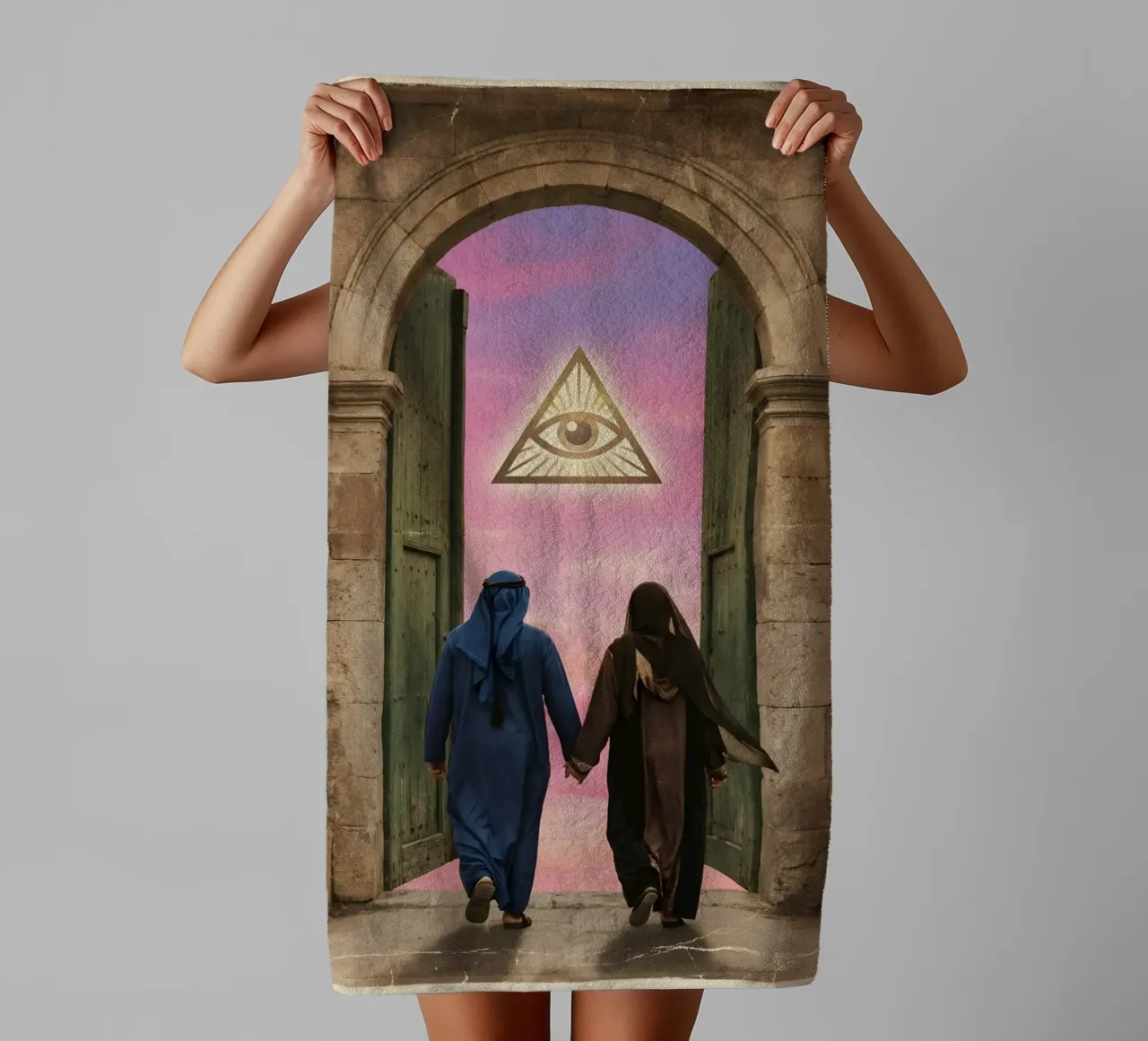 Gateway of Light: Symbolic Surreal Journey Into the Unknown towel by Cosmic Reverie Studio