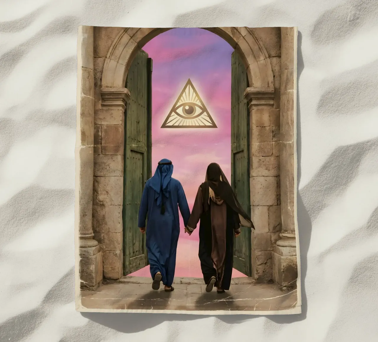 Gateway of Light: Symbolic Surreal Journey Into the Unknown beach towel by Cosmic Reverie Studio