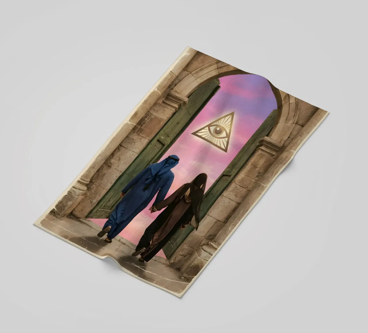Gateway of Light: Symbolic Surreal Journey Into the Unknown beach towel by Cosmic Reverie Studio