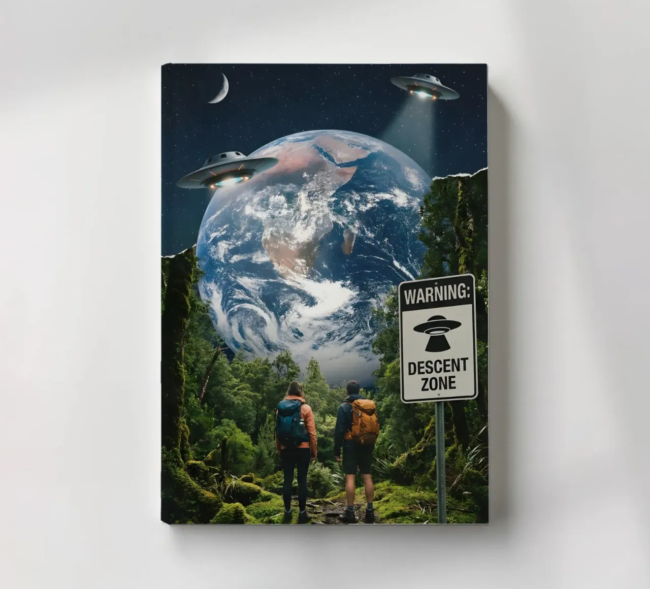 UFO Descent Zone: Surreal Cosmic Encounter in the Forest notebook by Cosmic Reverie Studio