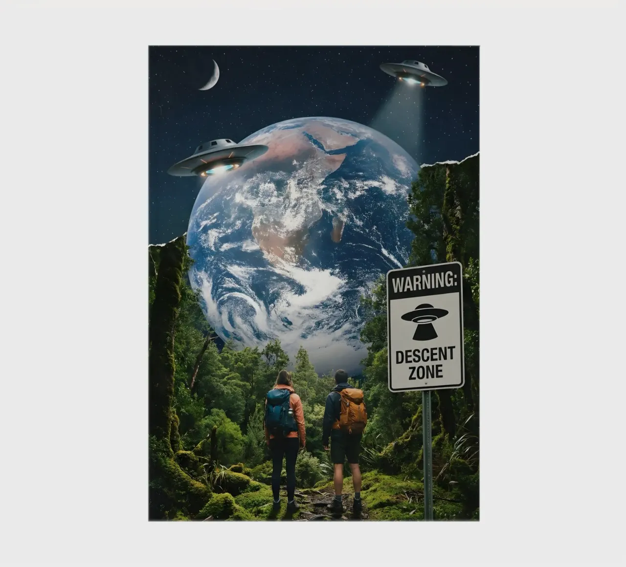 UFO Descent Zone: Surreal Cosmic Encounter in the Forest notebook by Cosmic Reverie Studio