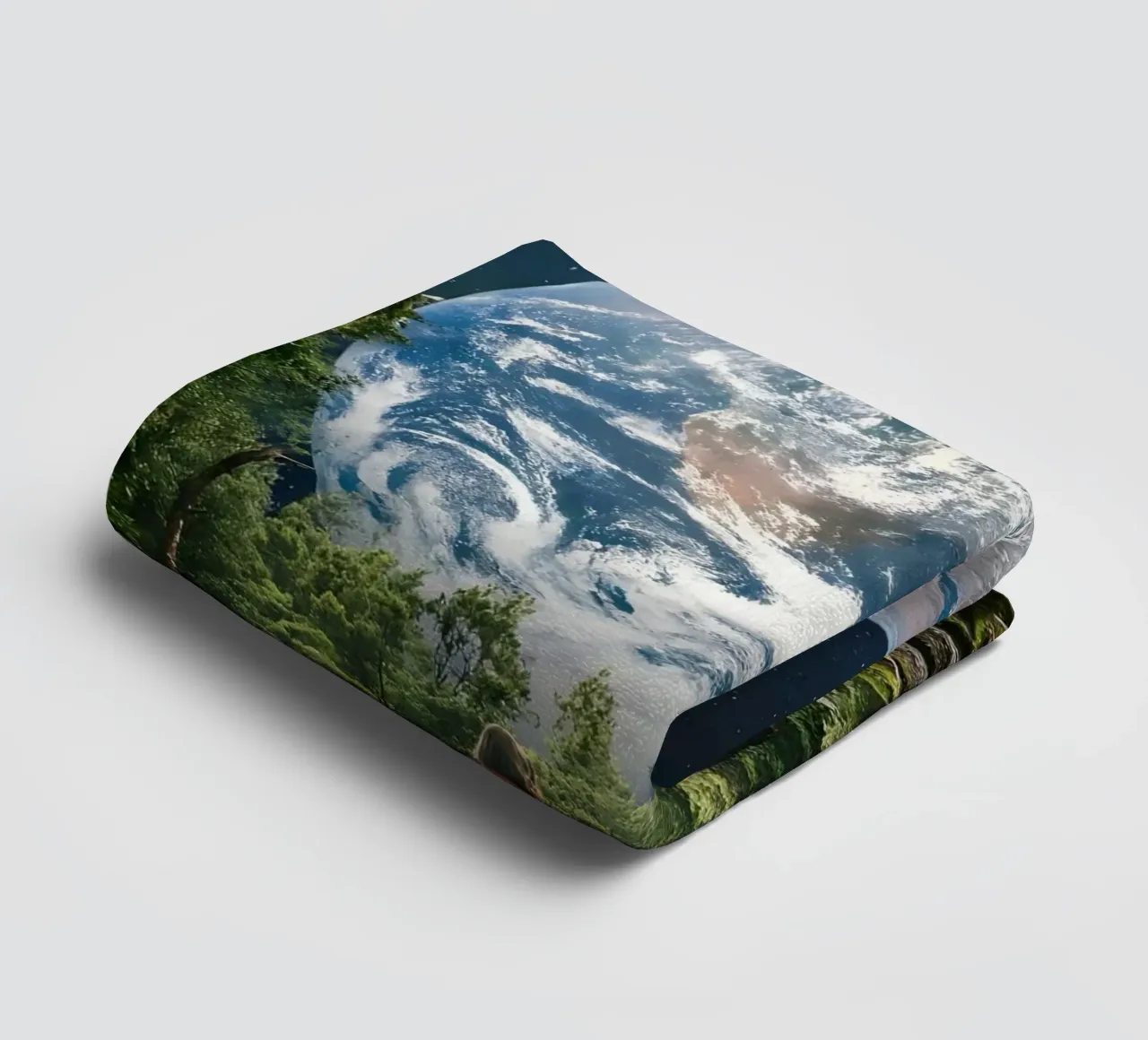 UFO Descent Zone: Surreal Cosmic Encounter in the Forest towel by Cosmic Reverie Studio