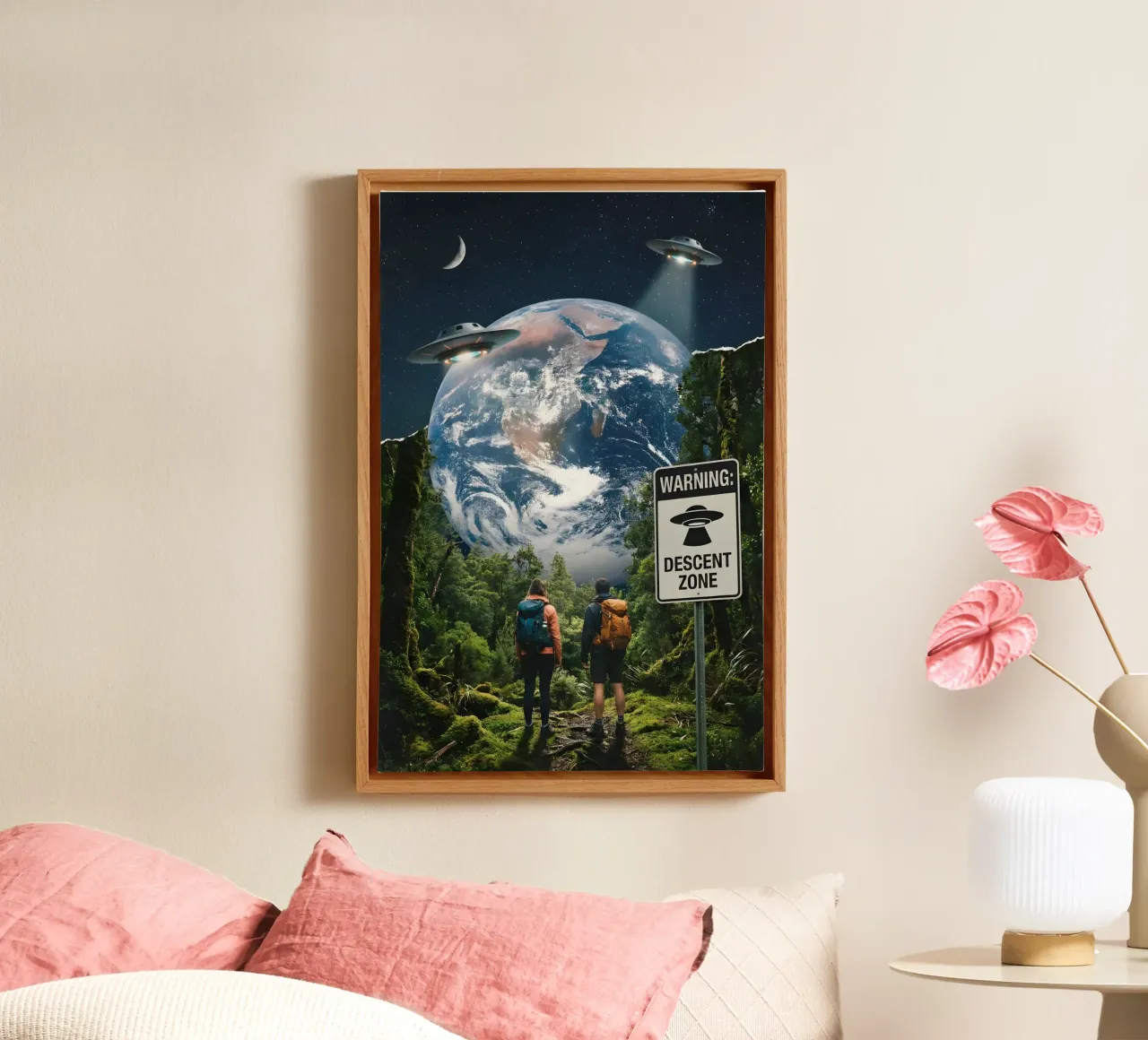 UFO Descent Zone: Surreal Cosmic Encounter in the Forest canvas by Cosmic Reverie Studio